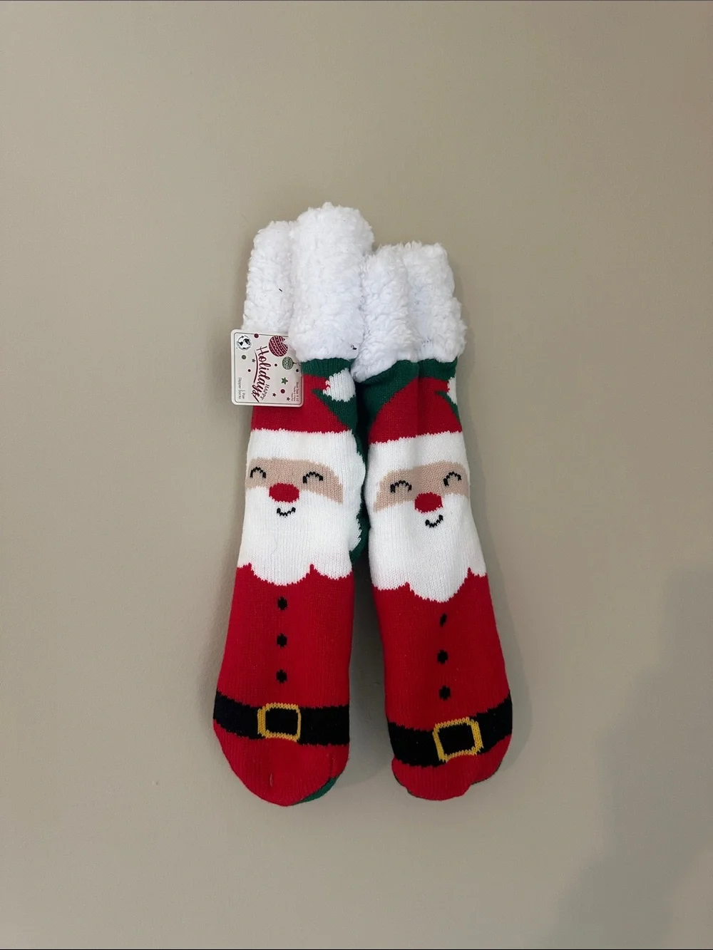 Holiday Santa Plush-Lined Red and White Cozy Socks